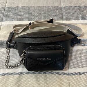 Michael Kors Black Belt Bag with Chain Detail